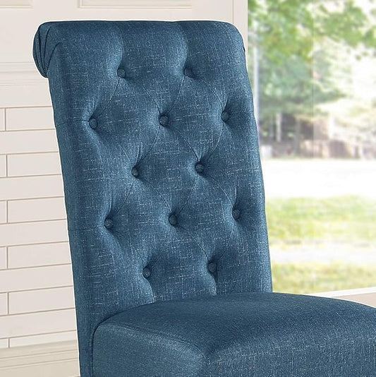 Roundhill Furniture Leviton Solid Wood Tufted Parsons Dining Chairs, Set of 2, Blue