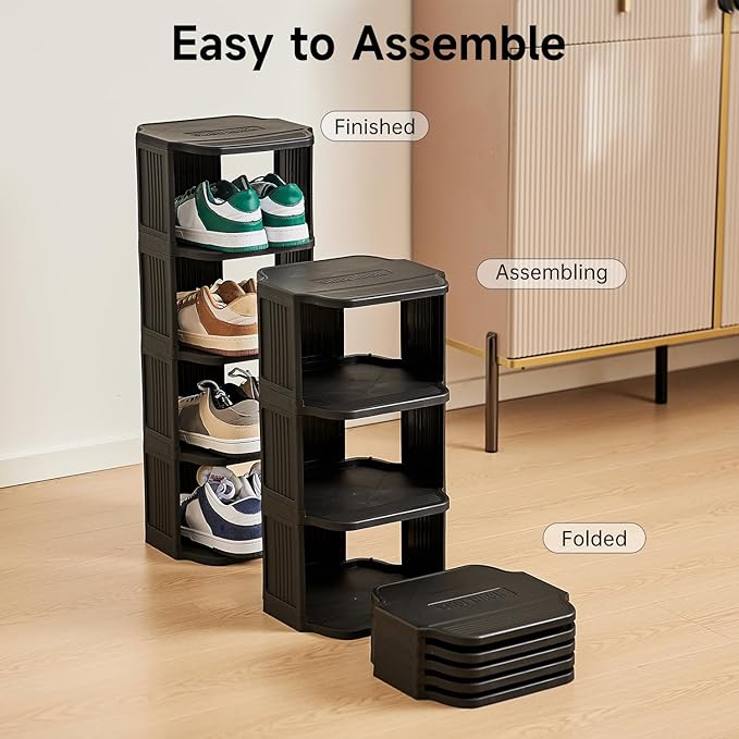 Vertical Shoe Rack, 9-Tier Plastic Stackable Storage Shelf for Small Closets and Narrow Spaces, Compact Free Standing Shoe Racks for Entryway Bedroom Dormitory