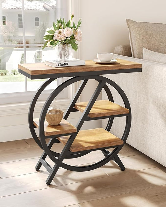 End Table, Narrow Side Table with 4-Tier Large Storage Space, Modern Bedside Table for Living Room, Home Office, Bedroom, Natural