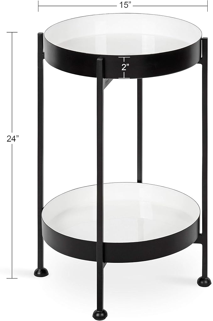 Kate and Laurel Nira Two-Tiered Modern Side Table, 15" x 15" x 24", White and Black, Chic Contemporary End Table for Storage and Decor