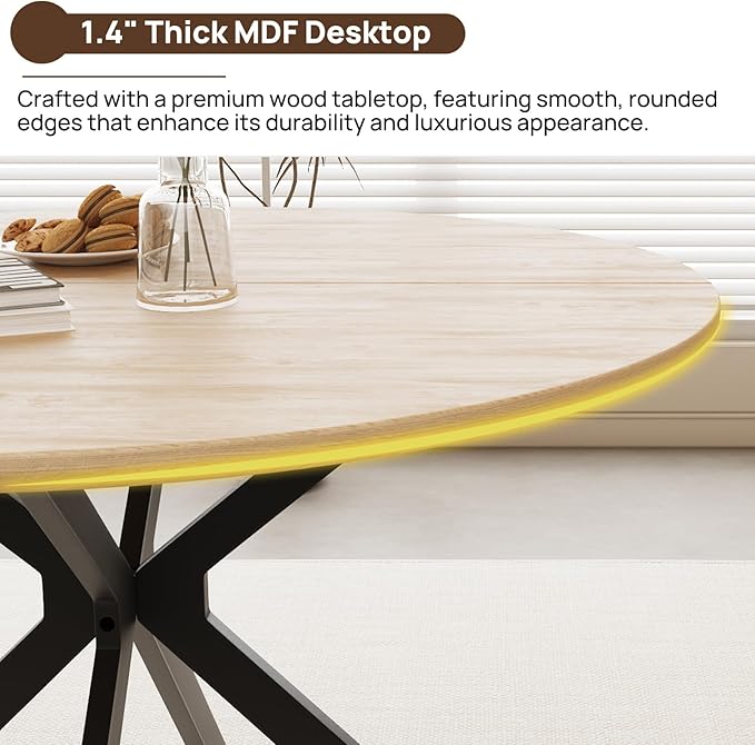 ALBAD 46.4" Round Dining Table, Mid Century Modern Round Dining Room Table for 4-6 with Metal Legs, Easy Assembly Coffee Table, Space-Saving Design for Kitchen and Dining Room