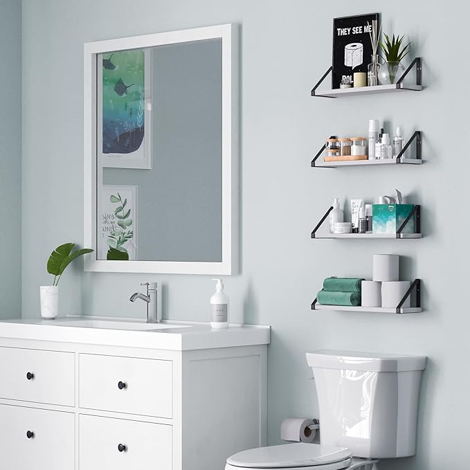 Wallniture Ponza 17'' x 4.5'' Floating Wall Shelf Bathroom, Small Wood Book Shelves for Wall Storage, Wall Mounted Shelf, Dining Room, Bedroom, Living Room, Office & Kitchen Organization, White, 5pcs
