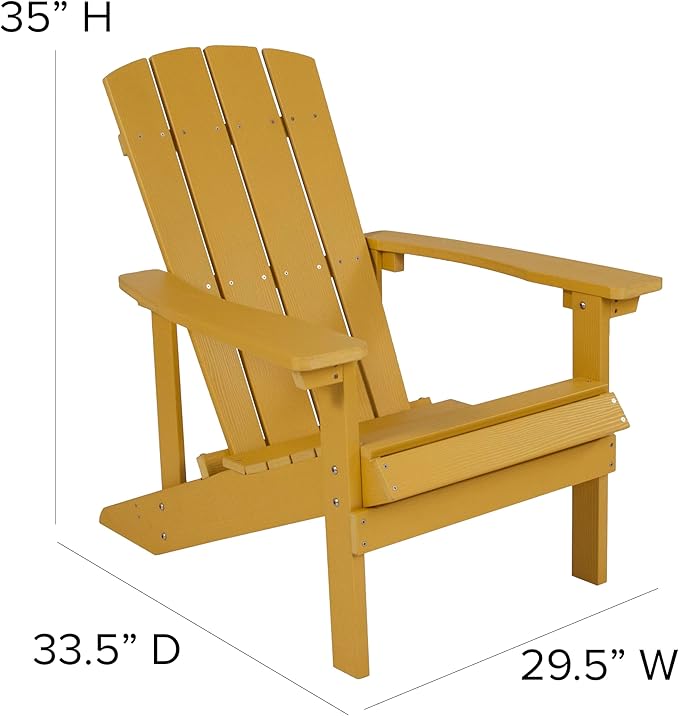 Flash Furniture Charlestown Poly Resin Adirondack Chair - Yellow - All Weather - Indoor/Outdoor - Set of 4