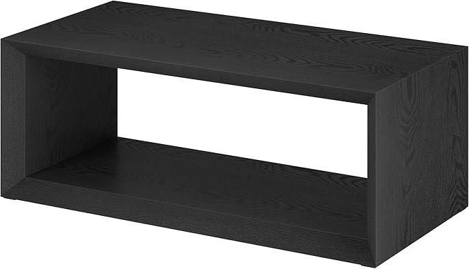 Henn&Hart 48" Rectangular Wood Coffee Table with Open Storage Shelf for Living Room, Family Room, or Office, Natural Black