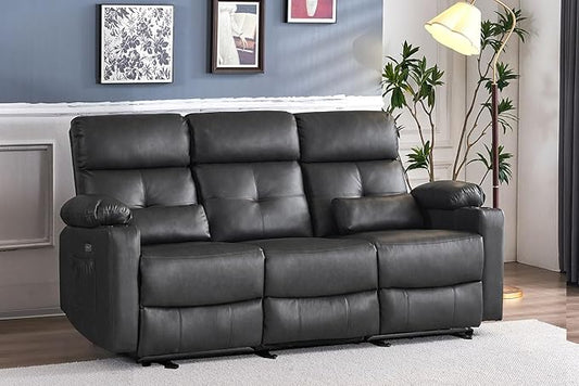 Power Reclining Sofa with Heat and Massage, Electtric Reclining Couch with Extended Footrest, Recliner Sofa 3 Seater with USB Ports, Cup Holders for Living Room, Home Seating