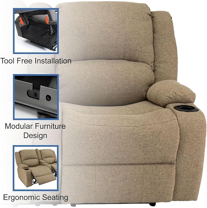 RecPro Charles Powered Double RV Wall Hugger Recliner Sofa | RV Loveseat | RV Furniture | Cloth (Oatmeal, 64")