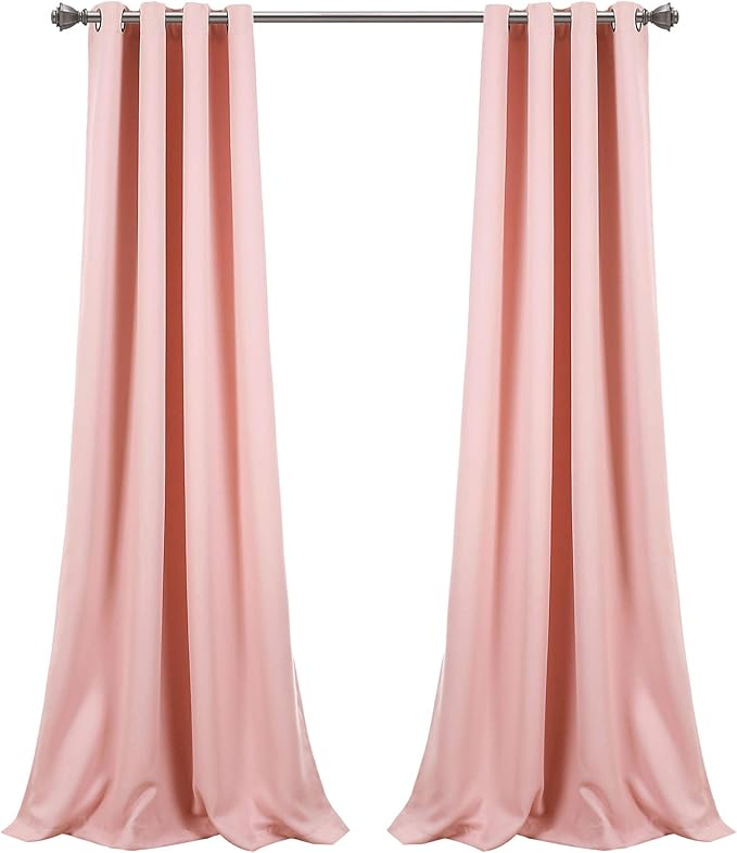 Lush Decor Insulated Grommet Blackout Window Curtain Panels, Pair, 52" W x 84" L, Pink - Classic Modern Design - Chic Window Decor - Long Curtains For Living Room, Bedroom, Or Dining Room