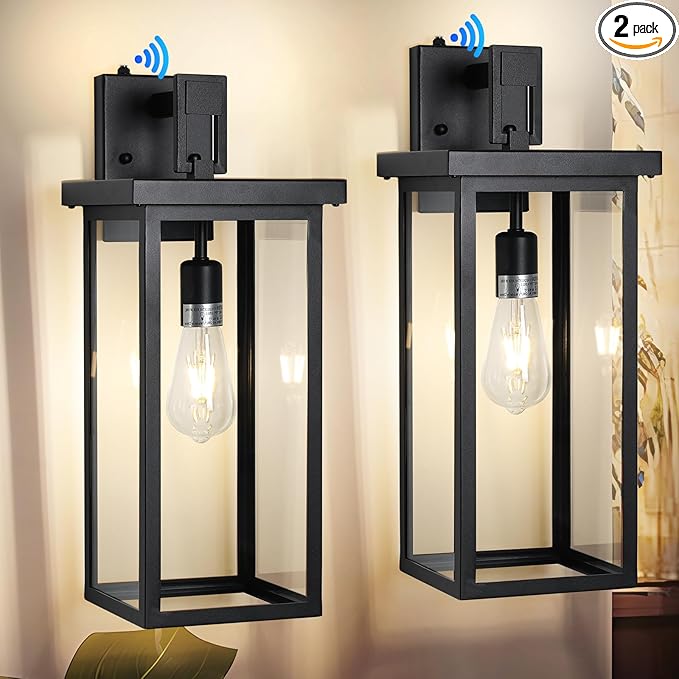 Large Exterior Lighting Fixtures Modern Wall Lantern,Outdoor Wall Lights with Clear Glass Shade,Outdoor Lamps for Patio Porch,Waterproof Outside Exterior Lights，Dusk to Dawn 20IN-2 Packs