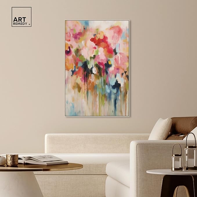 Art Remedy Soft Lush Pastel Canvas New Floral Wall Art, Silver Frame, 36" x 54"