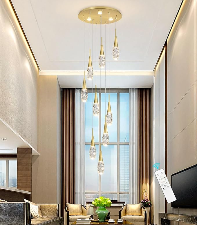 118 Inches Long Chandelier Adjustable Hanging Lights Modern Glam Crystal Ceiling Pendant Dimmable Lighting Fixture for Hallway Foyer Living Room Antique Gold