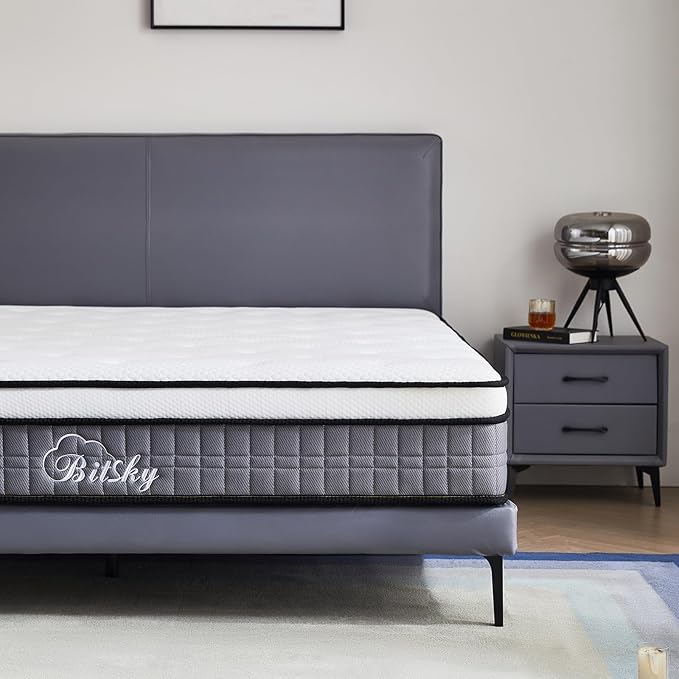 Bitsky Full Size Mattress - 12 inches Gel Memory Foam Hybrid Mattress in a Box, Pocket Springs, Medium Firm, Pressure Relief & Motion Isolation, CertiPUR US Certified