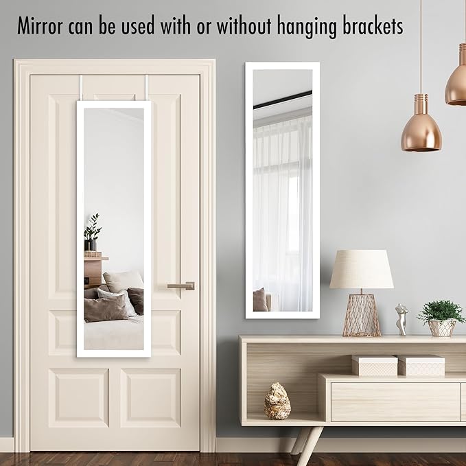 Americanflat 15x51 Over The Door Mirror - Hanging Full Length Mirrors with Engineered Wood - Modern Mirror for Bathroom, Bedroom, Living Room - Mirrors for Wall Display and Home Decor - White
