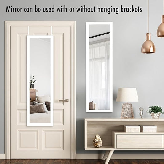 Americanflat 15x51 Over The Door Mirror - Hanging Full Length Mirrors with Engineered Wood - Modern Mirror for Bathroom, Bedroom, Living Room - Mirrors for Wall Display and Home Decor - White