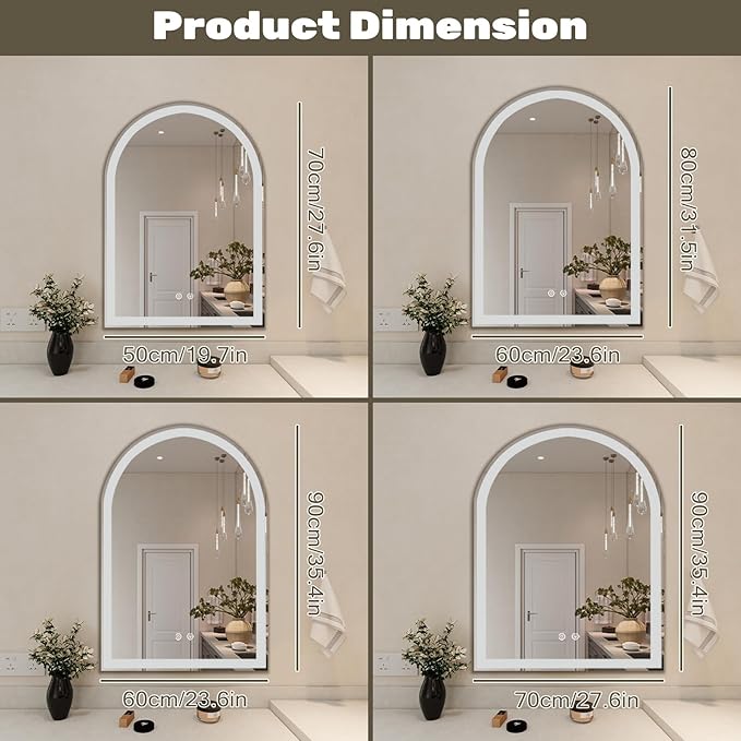 Simple Deluxe 20x28 inch Arched Mirror for Bathroom Vanity Mirror or Wall Decor, Arch Mirror Brushed Metal Frame, Wall Mounted Mirror for Bathroom LivingRoom Bedroom Entryway(20''×28'')
