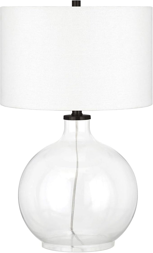 Laelia 24.75" Tall Table Lamp with Fabric Shade in Clear Glass/Blackened Bronze/White