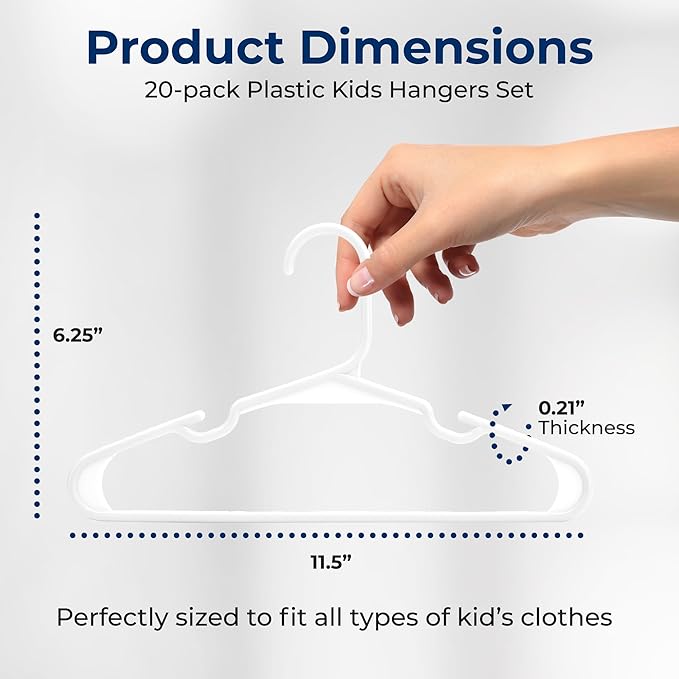 SereneLife 20 Pcs Plastic Kids Hangers – Lightweight Non-Slip Closet Organizers with Shoulder Grooves Ultra-Thin Space-Saving Design for Baby Toddler & Kids Clothes – Durable Holds Up to 6 lbs (White)