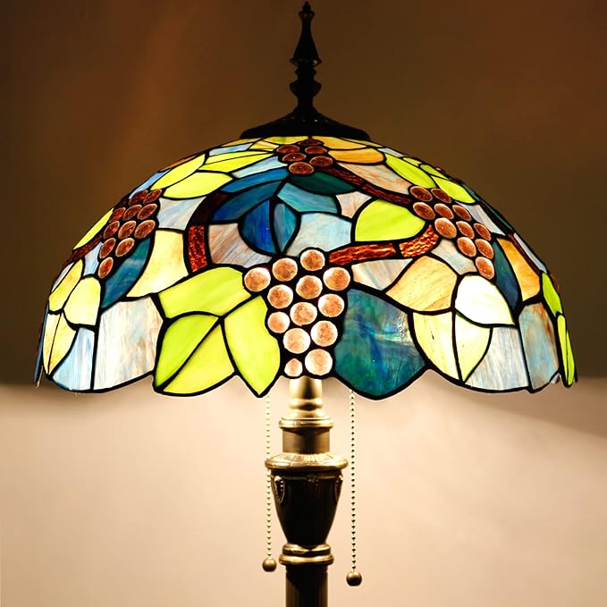 Tiffany Floor Lamp Stained Glass Lamp Standing Reading Light 16x16x70 Inch for Living Room (Amber Grape)