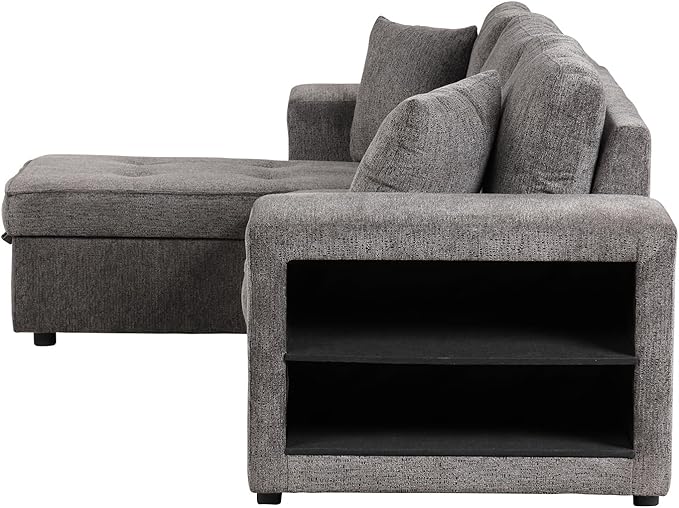 Merax Pull Out Sleeper Sofa with Storage Chaise and 2 Stools for Living Room, Modern L-Shape 3 Seat Reversible Sectional Couch