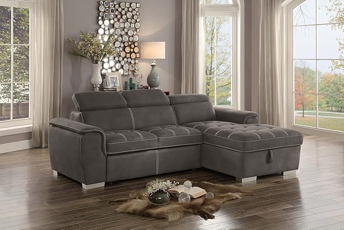 Homelegance Ferriday 98" x 66" Sectional Sleeper with Storage, Taupe