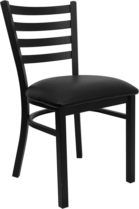 Flash Furniture HERCULES Series Black Ladder Back Metal Restaurant Chair - Black Vinyl Seat