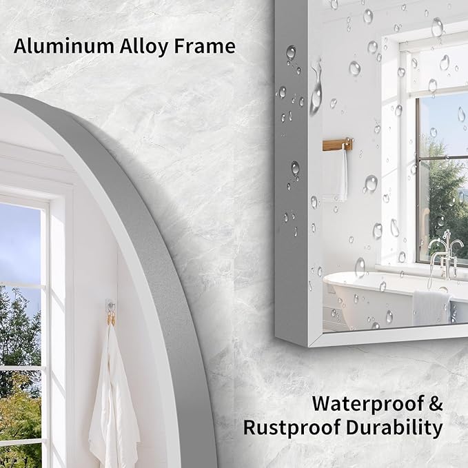 76"x34" Arched Full Length Mirror, Large Floor Mirror with Aluminum Alloy Frame Standing Hanging or Leaning Wall-Mounted Mirror, Vanity Mirror for Living Room and Bedroom,Silver