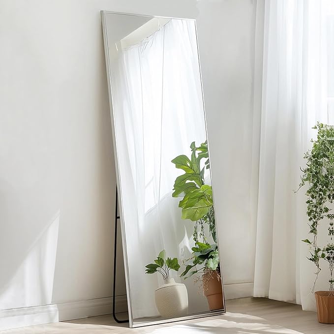 Standing Mirror Full Length, Floor Length Mirror with Aluminum Metal Frame, Body Mirrors for Bedroom, Living Room, Entryway, Bathroom. (56x18 inch, Silver)