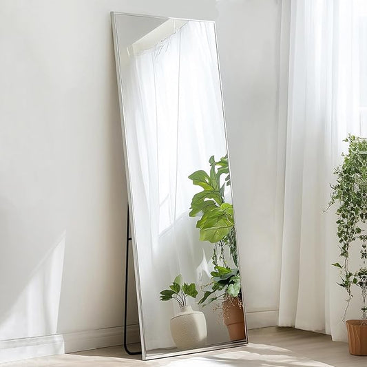 Standing Mirror Full Length, Floor Length Mirror with Aluminum Metal Frame, Body Mirrors for Bedroom, Living Room, Entryway, Bathroom. (56x18 inch, Silver)