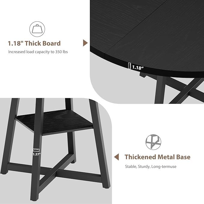 GAOMON 47" Round Dining Table for 4-6 People, Wooden Circle Kitchen Table with Storage Shelf, Industrial Dining Room Table for Kitchen, Dining Room, Save Space