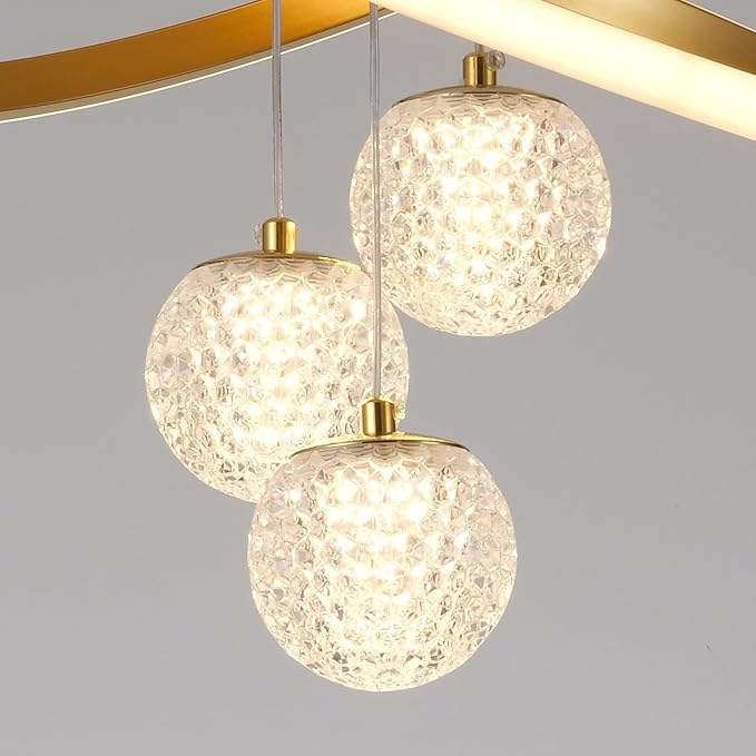 LED Modern 3 Ring Chandeliers for Dining Room, 24in Dimmable Kitchen Pendant Lamp, Gold Dining Room Light Fixtures Ceiling Hanging Over Table, Globe Round Chandeliers for Living Room Bedroom