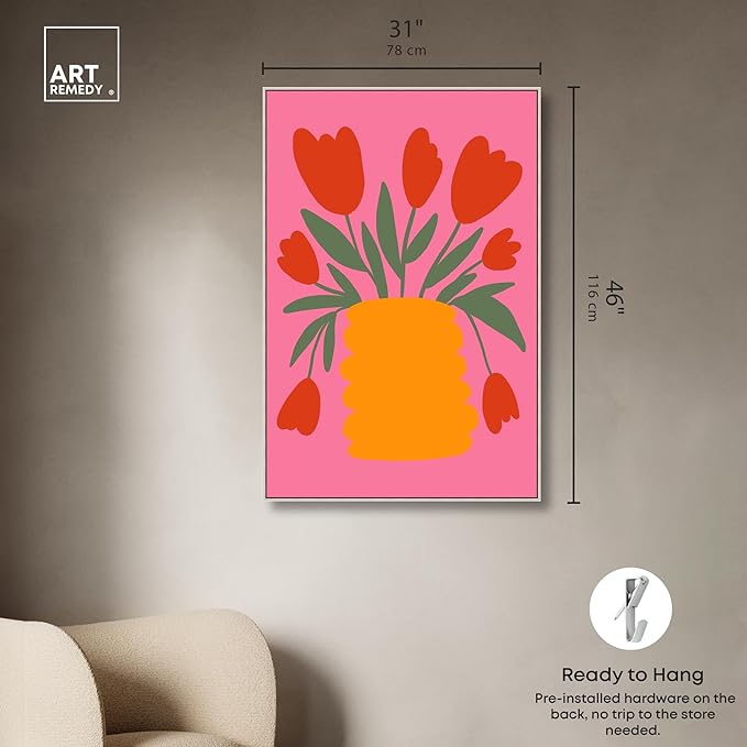 Art Remedy Bright Romantic Tulips Canvas Boho Colorful Wall Art, Silver Frame, 30" x 45"