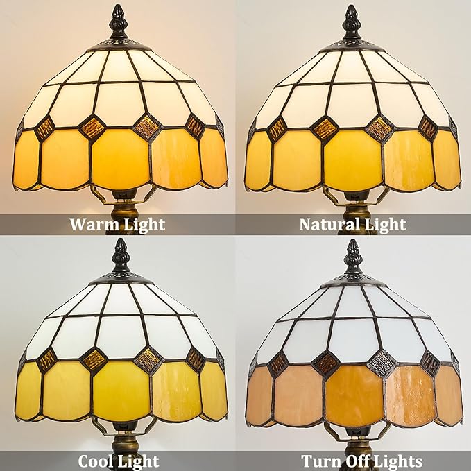 Table Lamp Tiffany-Style 8 Inch Mediterranean Series Stained Glass Lampshades Small Bedside Lamp Reading Antique Desk Light Livingroom Bedroom Office Vintage Art De(Color:Orange)