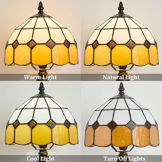 Table Lamp Tiffany-Style 8 Inch Mediterranean Series Stained Glass Lampshades Small Bedside Lamp Reading Antique Desk Light Livingroom Bedroom Office Vintage Art De(Color:Orange)