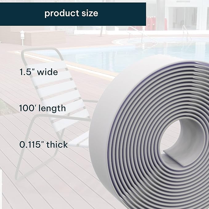 1.5 Inch Wide, 100ft Long Vinyl Strap - Replacement Straps for Patio Chairs - Vinyl Strapping for Patio Furniture Repair - Durable Seat Repair Kit for Lawn Chairs, Outdoor Furniture (White)