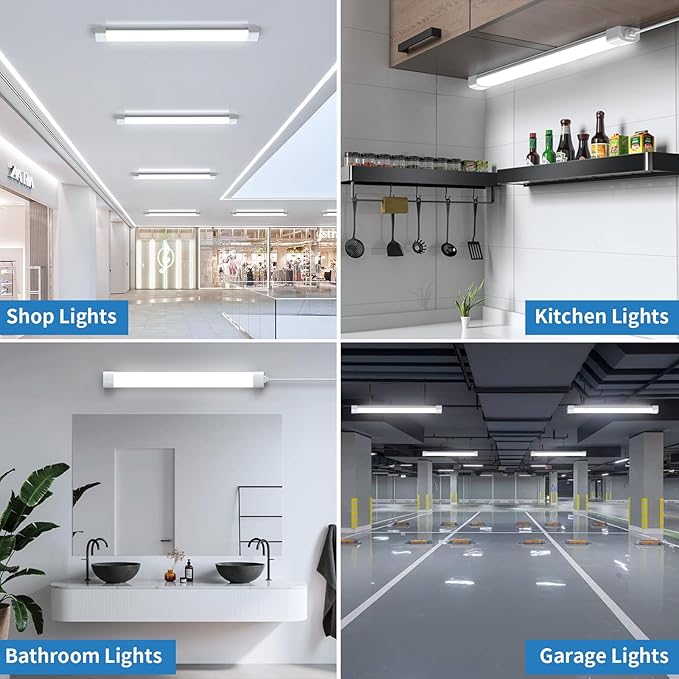 Airand Utility LED Light with Plug 2PCS Linkable Fixture 2FT 4FT Water-Proof Tube Light 5000K Under Cabinet Lighting,LED Closet Lights 18W for Workbench Kitchen Garage Workshop