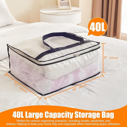 40L Clear Storage Bags for Blanket, Clothes, Comforter, Bedding, Sheet, Pillow - Closet Organizers and Storage Containers, Under Bed Storage Bag with Zipper (Black, 6 Pack)