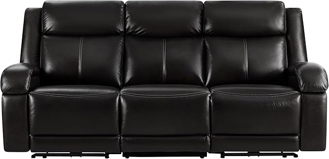 Watson & Whitely Genuine Leather Power Recliner Sofa, 3 Seater Wall Hugger Reclining Sofas with Power Headrest, USB & TypeC Ports, Electric Recliner Couch Set for Living Room, Black