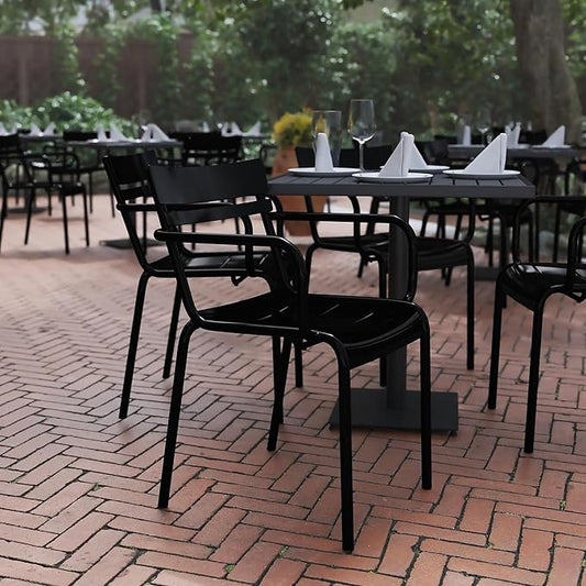 Flash Furniture Nash Commercial Grade Steel Stack Chair, Indoor-Outdoor Arm Chair with 2 Slat Back, Black