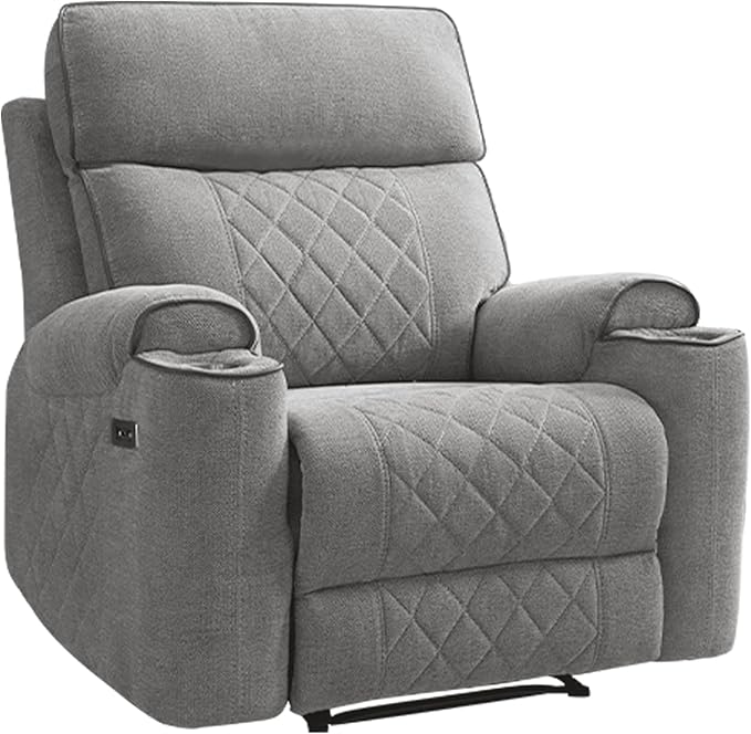 HAOMARKETS Power Recliner Chair for Adults with USB Port, Soft Fabric Electric Recliners with Metal Cup Holders, Single Overstuffed Heavy Duty Reclining Sofa Chairs for Living Room, Light Grey