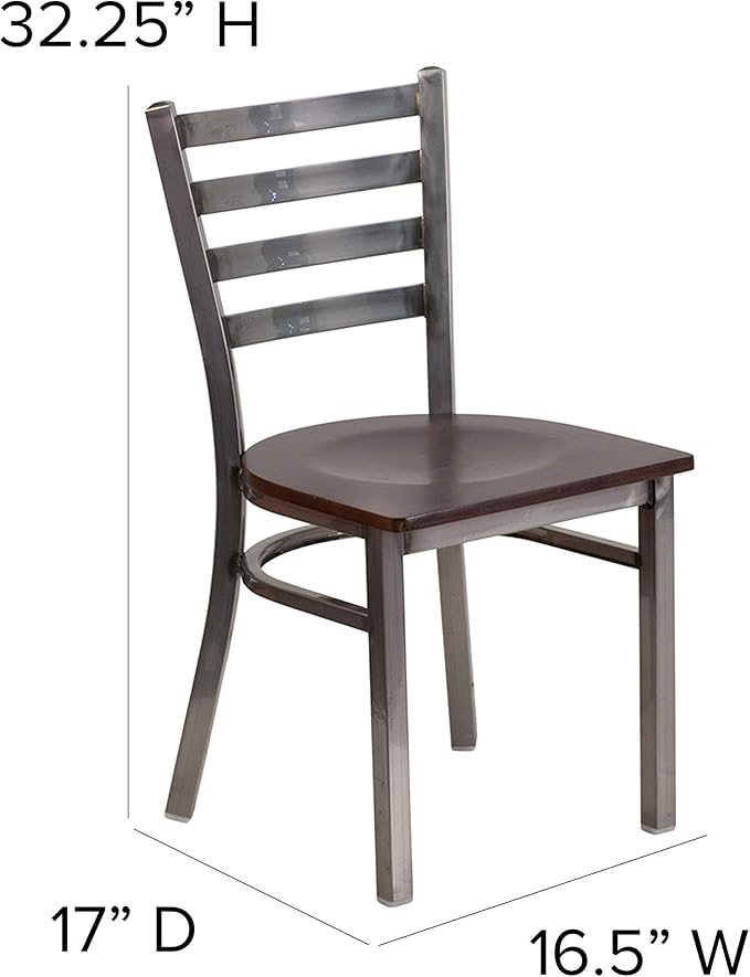 Flash Furniture HERCULES Series Clear Coated Ladder Back Metal Restaurant Chair - Walnut Wood Seat