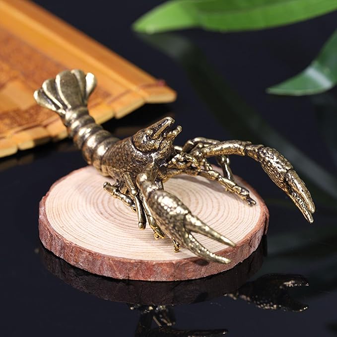 Crayfish Figurine, Solid Brass Lobster Figurine Brass Animal Figurines Desktop Statue Collectibles Copper Decorative Objects Home Decor Office Home and Shelf Decorations
