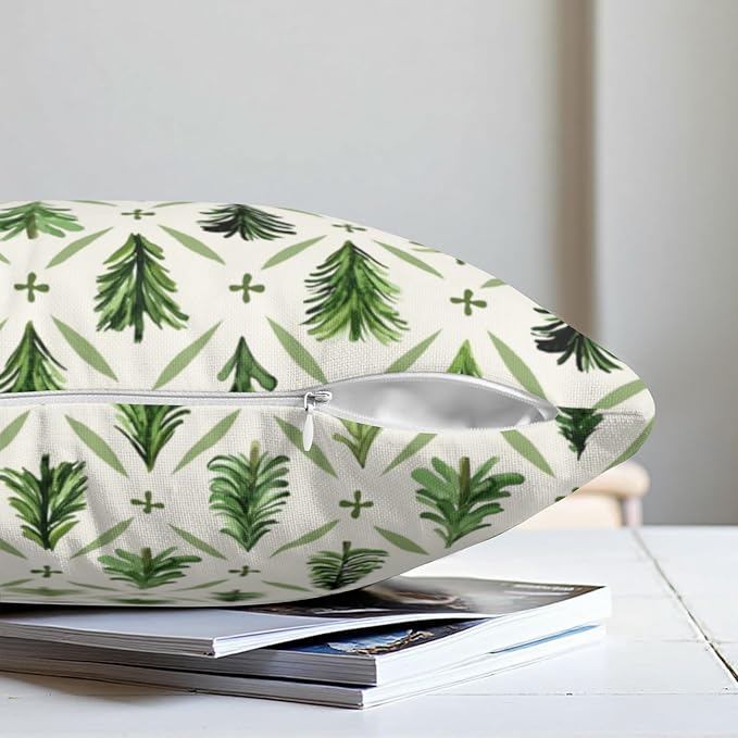 Christmas Tree Pillow Covers 20x20 Set of 2 Sage Green Xmas Farmhouse Print Outdoor Decorative Pillow Cases Winter Holiday Decorations Throw Cushion Case for Couch Sofa Bed