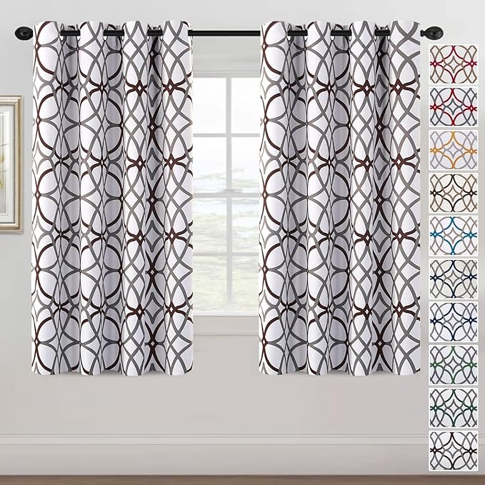 H.VERSAILTEX Blackout Curtains 63 inch Length 2 Panels Set Thermal Curtains & Drapes Window Treatment Noise Reducing Geometric Modern Grommet Living Room Curtains for Bedroom - Brown and Gray