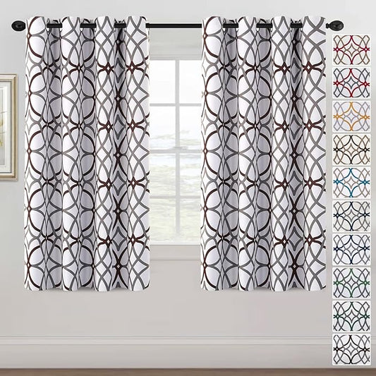 H.VERSAILTEX Blackout Curtains 63 inch Length 2 Panels Set Thermal Curtains & Drapes Window Treatment Noise Reducing Geometric Modern Grommet Living Room Curtains for Bedroom - Brown and Gray