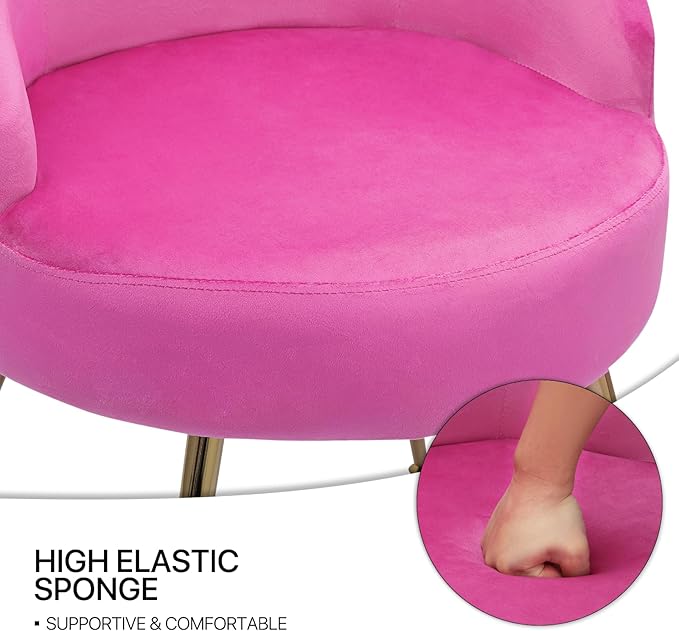MoNiBloom Upholstered Velvet Accent Chair Girl's Pink Vanity Chair, Mid-Century Modern Barrel Chair w/Golden Metal Legs, Retro Leisure Reading Comfy Lounge Chair for Living Room Bedroom