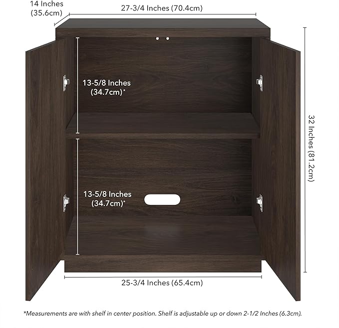 Henn&Hart 28" Fluted Wooden Accent Cabinet, Ribbed Modern Sideboard Buffet Cabinet with 2 Doors and an Adjustable Shelf for Living Room, Dining Room, Bedroom or Entryway, Warm Brown