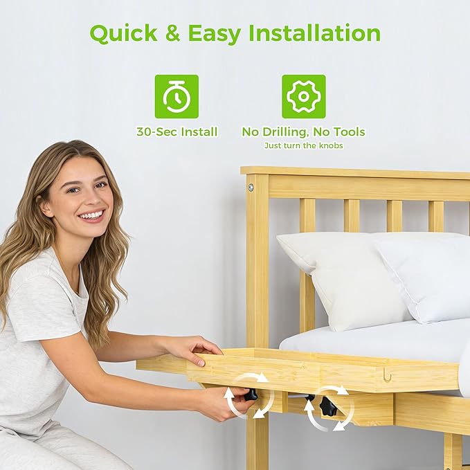 MinBoo Expandable Nightstand Shelf Bamboo College Caddy for Top Bunk Clip Bedside Shelf Floating Bed Side Table Tray Storage Dorm Room Decor College