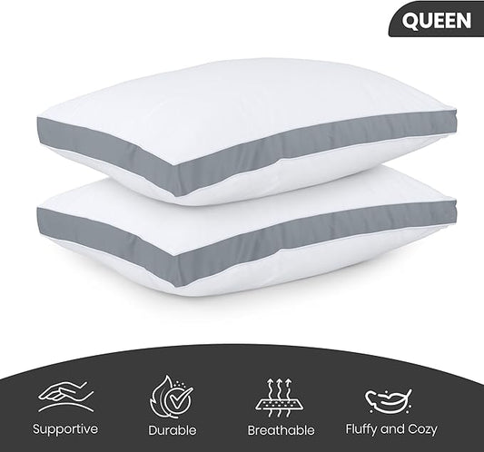 Utopia Bedding Bed Pillows for Sleeping Queen Size (Grey), Set of 2, Soft & Fluffy Pillow with Down Alternative Filling, Cooling, Hotel Quality, Gusseted Pillow for Back, Stomach or Side Sleepers
