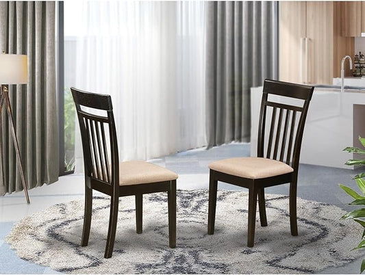 East West Furniture CAC-CAP-C Capri Dining Room Chairs - Linen Fabric Upholstered Solid Wood Chairs, Set of 2, Cappuccino