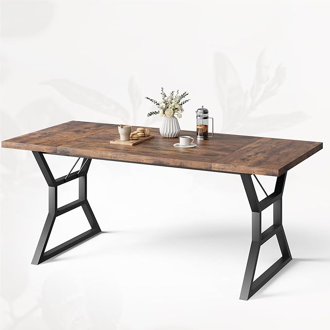 Garvee 79 Inch Dinning Table for 6-8, Farmhouse Kitchen Table with Unique Shaped Legs and Large Tabletop, Industrial Wood Dining Table for Living Room, Kitchen, Dining Room