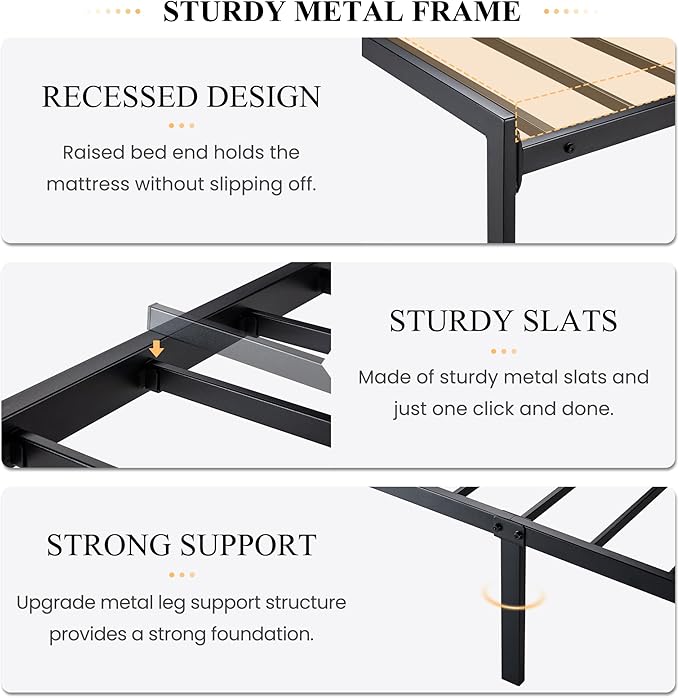 SHA CERLIN Twin Size Bed Frame with Headboard Shelf and Strong Metal Foundation, No Box Spring Needed, Brown